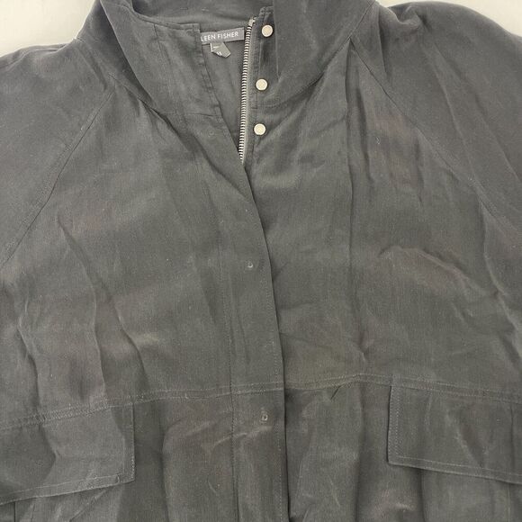 Eileen Fisher Jacket Women's Small Black 100% Silk Pockets Full Zip Long Sleeve - Picture 11 of 13